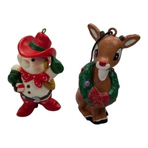 Hallmark Christmas Cowboy And Rudolf Ornaments - EUC